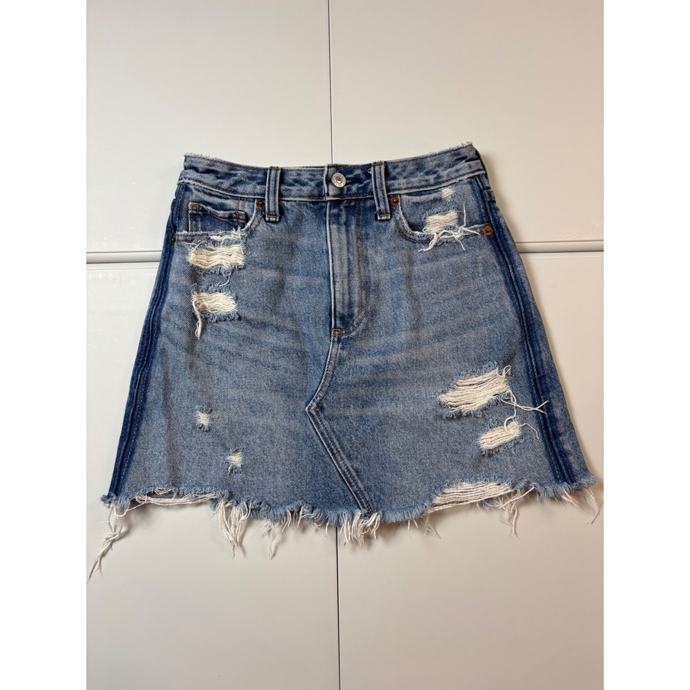 Abercrombie & Fitch Zoe Naturalā Rise Vintage A-Line Distressed Denim Skirt 24